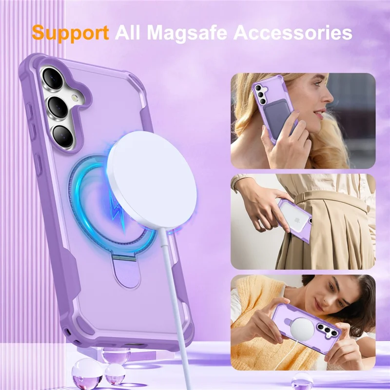 For Samsung Galaxy S25  /  S24 Magnetic Case Kickstand TPU + PC Shockproof Phone Back Cover - Purple