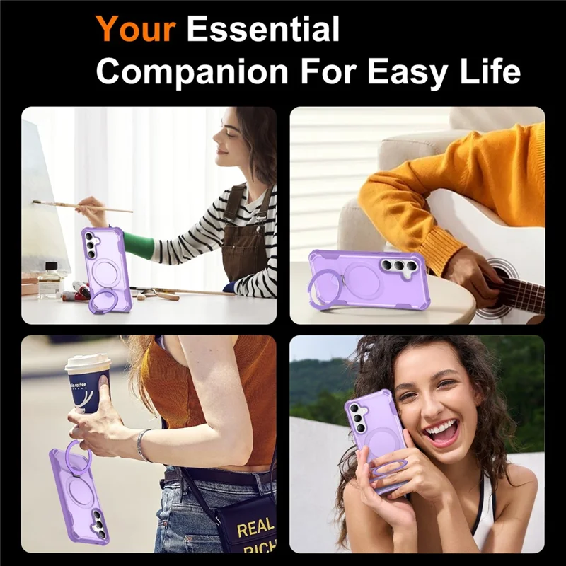 For Samsung Galaxy S25  /  S24 Magnetic Case Kickstand TPU + PC Shockproof Phone Back Cover - Purple