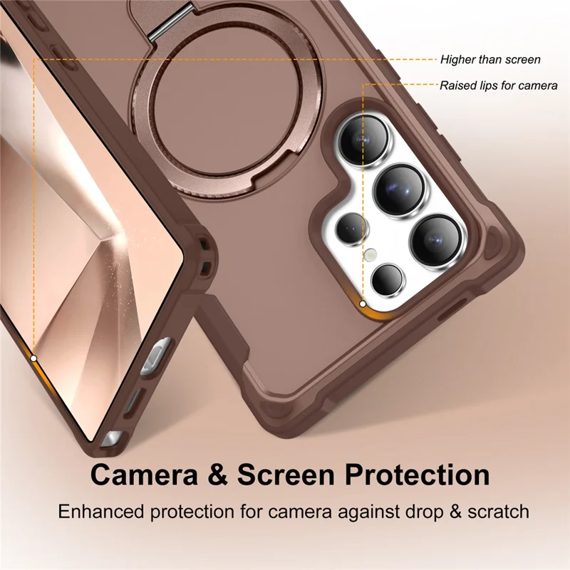 For Samsung Galaxy S24 Ultra Case Compatible with MagSafe Kickstand TPU + PC Shockproof Phone Back Cover - Gold