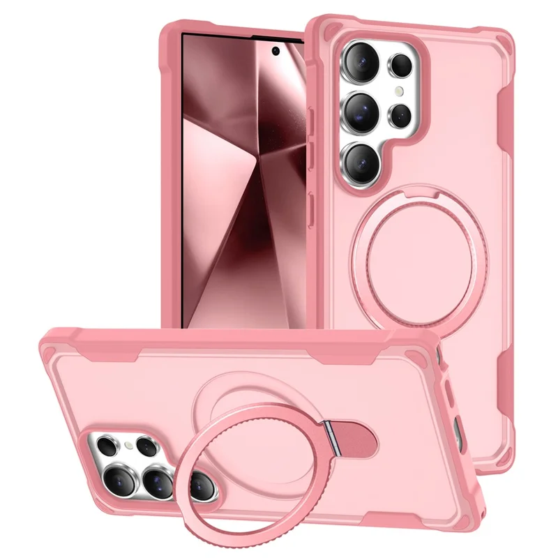 For Samsung Galaxy S24 Ultra Magnetic Case Kickstand TPU + PC Shockproof Phone Back Cover - Pink