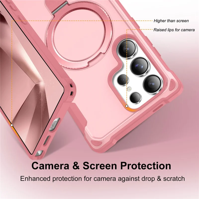 For Samsung Galaxy S24 Ultra Magnetic Case Kickstand TPU + PC Shockproof Phone Back Cover - Pink