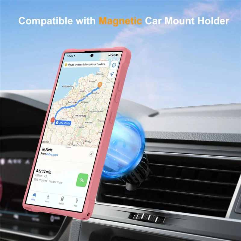 For Samsung Galaxy S24 Ultra Magnetic Case Kickstand TPU + PC Shockproof Phone Back Cover - Pink