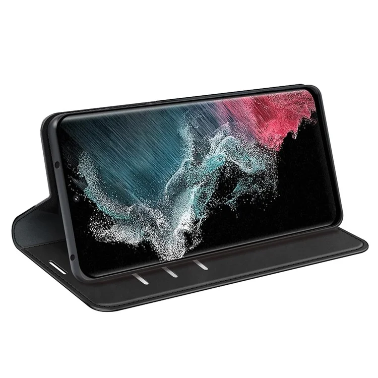 Pour Samsung Galaxy S23 Ultra Peau de contact Feeling PU Leather Cover Magnetic Auto-absorbed Phone Case with Stand Wallet - Noir