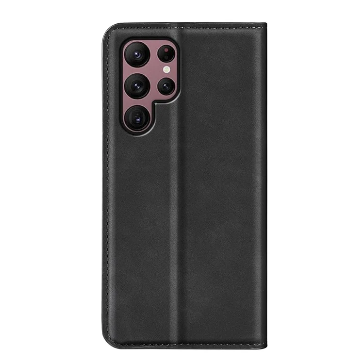 Pour Samsung Galaxy S23 Ultra Peau de contact Feeling PU Leather Cover Magnetic Auto-absorbed Phone Case with Stand Wallet - Noir