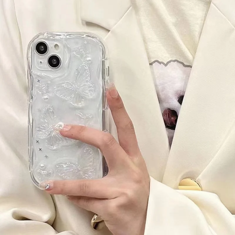 For iPhone 13 Case Pearl Butterfly Design Clear TPU Phone Cover