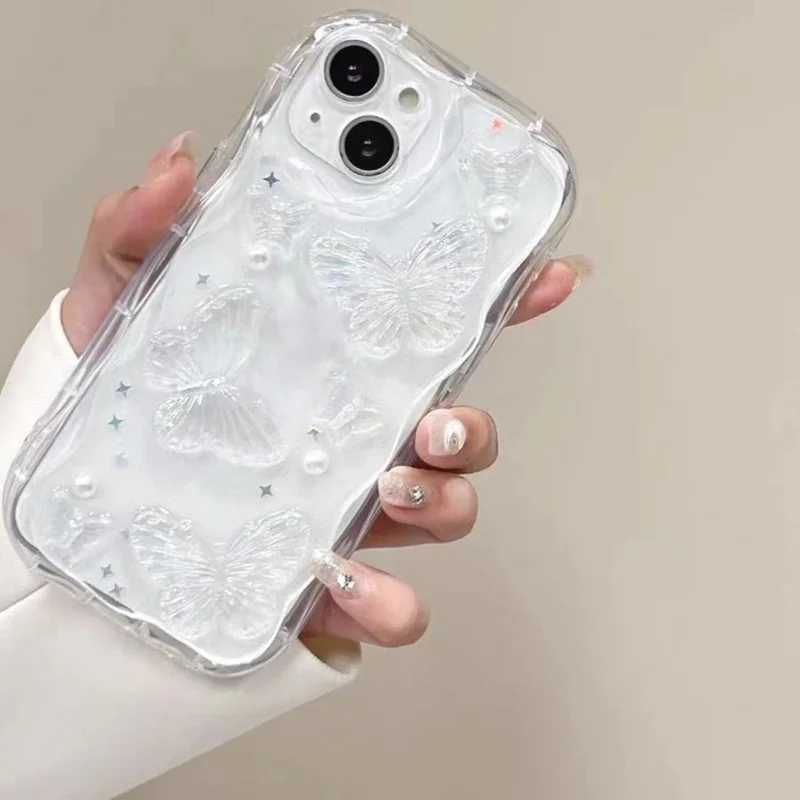 For iPhone 13 Case Pearl Butterfly Design Clear TPU Phone Cover