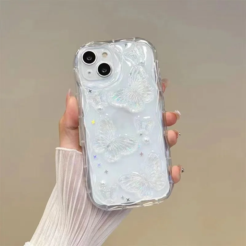 For iPhone 13 Case Pearl Butterfly Design Clear TPU Phone Cover