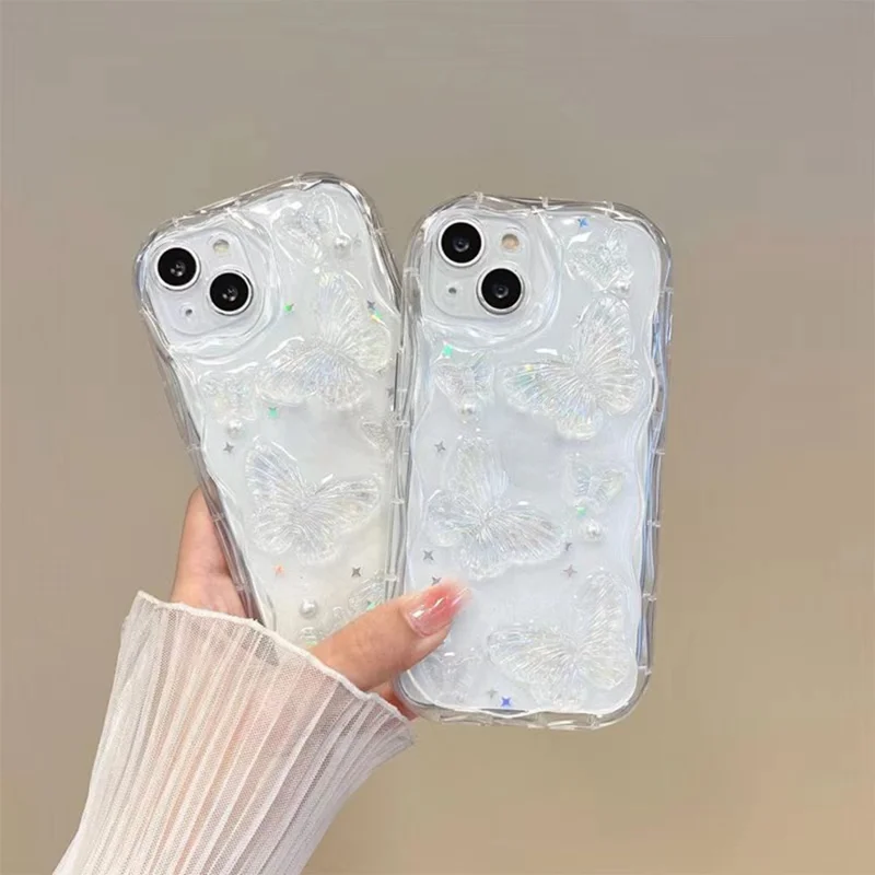 For iPhone 13 Case Pearl Butterfly Design Clear TPU Phone Cover