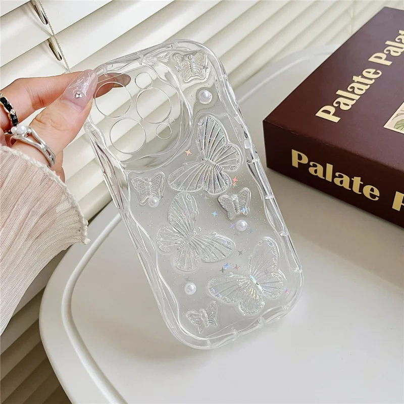 For iPhone 13 Pro Max Case Pearl Butterfly Design Clear TPU Phone Cover