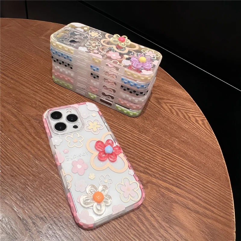 Étui Grid Frame pour iPhone 16 Pro avec Design de Fleur 3D en TPU - Jaune
