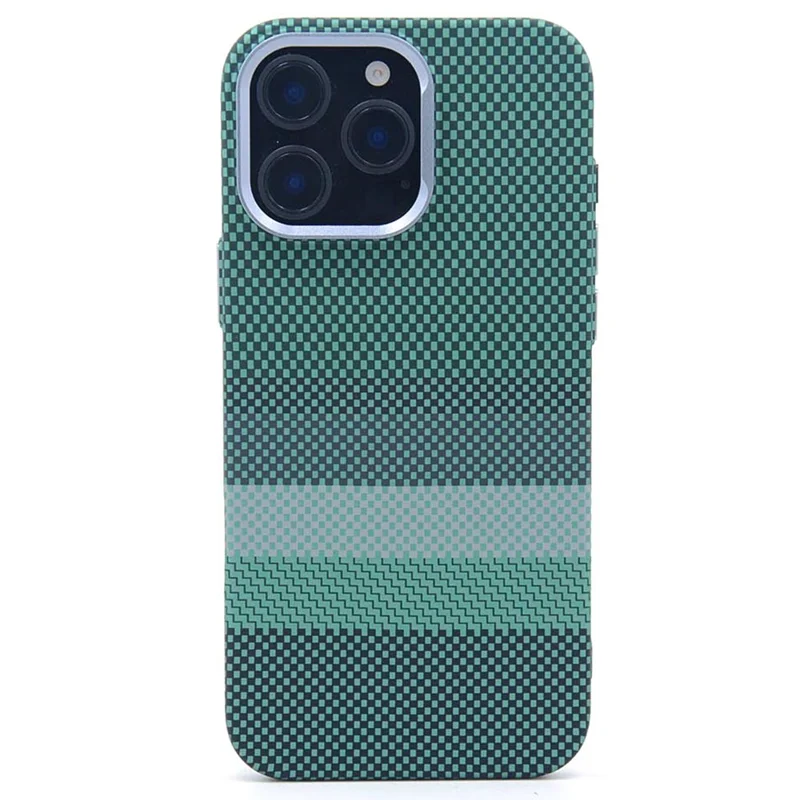 For iPhone 16 Pro Magnetic Case Carbon Fiber Texture Water Transfer PC Phone Cover - Carbon Green