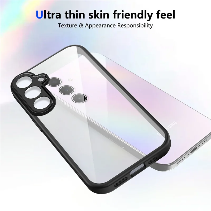 For Samsung Galaxy S25+ Case Matte Skin Touch Clear PC + TPU Shockproof Phone Back Cover - Black