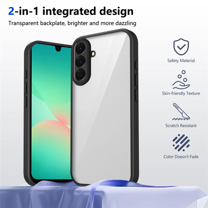 Funda para Samsung Galaxy A17 5G Acabado Mate Tacto Suave Transparente PC + TPU Antichoque Cubierta Trasera del Teléfono - Negro