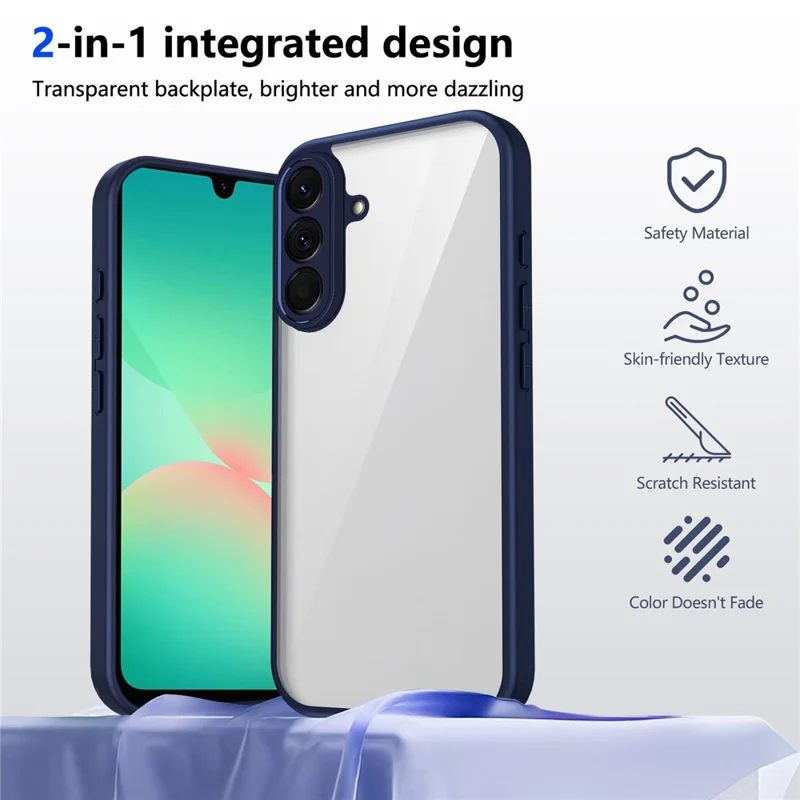 For Samsung Galaxy A26 5G Case Matte Skin Touch Clear PC + TPU Shockproof Phone Back Cover - Blue