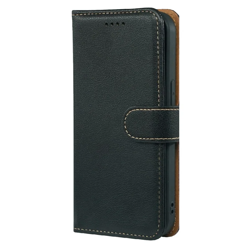Cover a portafoglio per Samsung Galaxy A07 con blocco RFID, texture Litchi, in pelle, con chiusura magnetica - Nero