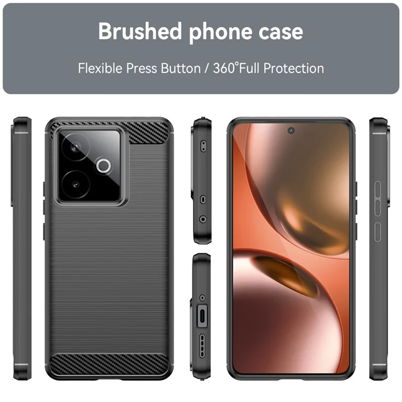 Capa para Realme GT 7 5G / 7T 5G Protetora com Textura de Fibra de Carbono Escovada - Preto