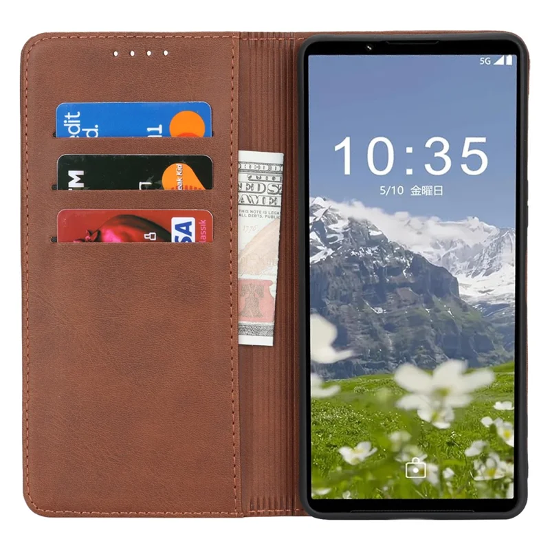 Capa para Sony Xperia 1 VII em Couro PU Texturizado de Bezerro com Fechamento Magnético para Smartphone - Marrom Escuro