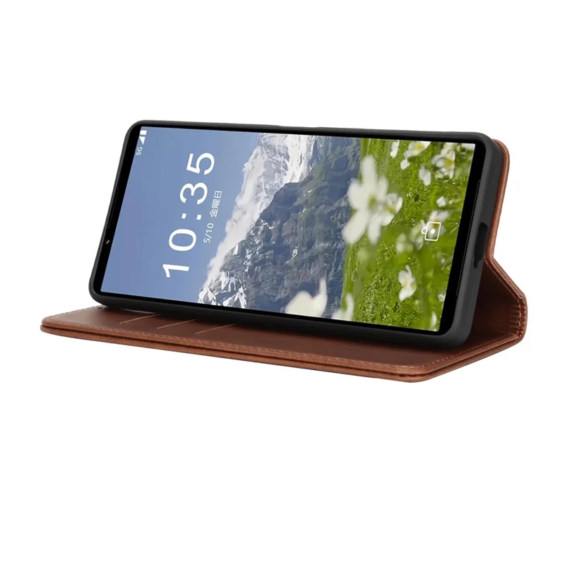 Capa para Sony Xperia 1 VII em Couro PU Texturizado de Bezerro com Fechamento Magnético para Smartphone - Marrom Escuro