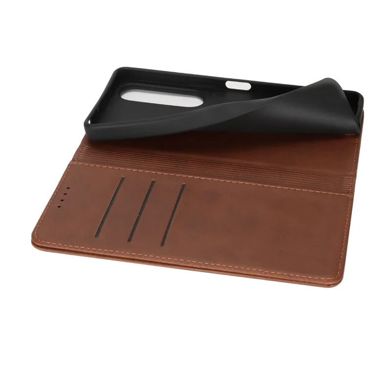 Capa para Sony Xperia 1 VII em Couro PU Texturizado de Bezerro com Fechamento Magnético para Smartphone - Marrom Escuro