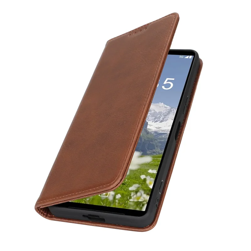 Capa para Sony Xperia 1 VII em Couro PU Texturizado de Bezerro com Fechamento Magnético para Smartphone - Marrom Escuro