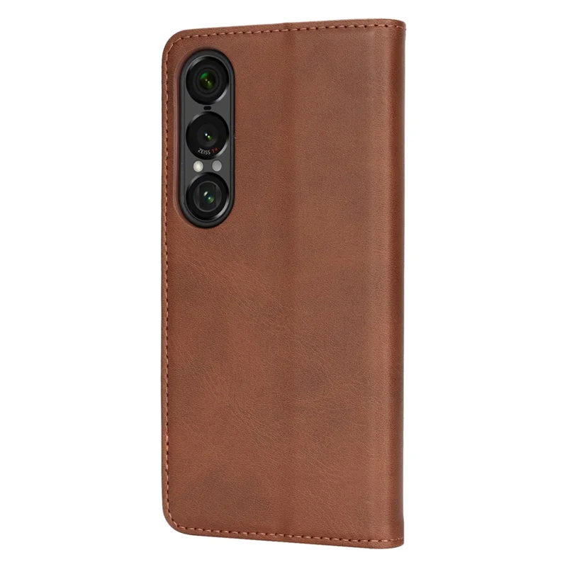 Capa para Sony Xperia 1 VII em Couro PU Texturizado de Bezerro com Fechamento Magnético para Smartphone - Marrom Escuro