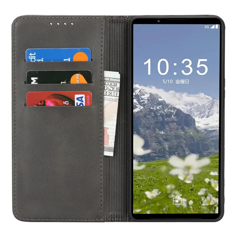Capa para Sony Xperia 1 VII em Couro com Textura de Bezerro, 3 Compartimentos para Cartões, Design Bicolor - Preto+Amarelo