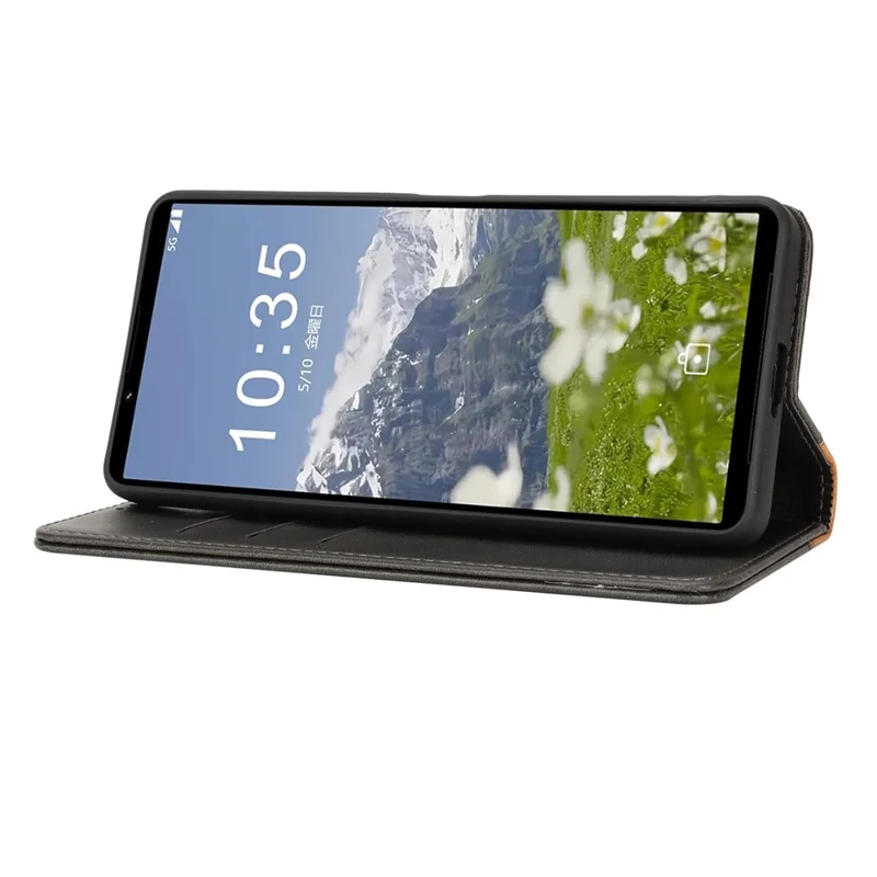 Capa para Sony Xperia 1 VII em Couro com Textura de Bezerro, 3 Compartimentos para Cartões, Design Bicolor - Preto+Amarelo