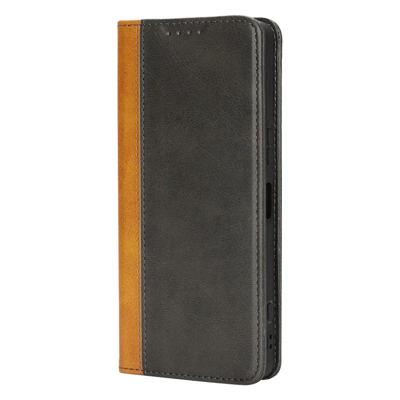 Capa para Sony Xperia 1 VII em Couro com Textura de Bezerro, 3 Compartimentos para Cartões, Design Bicolor - Preto+Amarelo