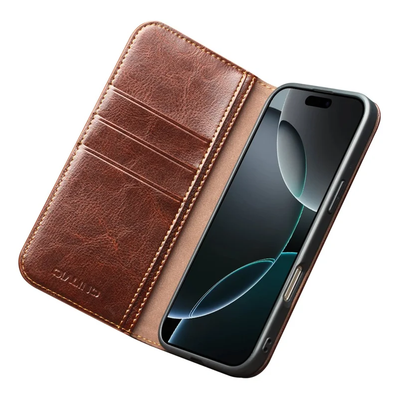 QIALINO Чехол-кошелек для iPhone 17 Pro Max из натуральной воловьей кожи со стендом - Коричневый