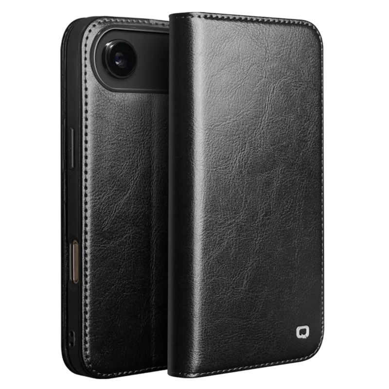 QIALINO Pour iPhone 17 Étui Portefeuille avec Support en Cuir de Vache Véritable - Noir