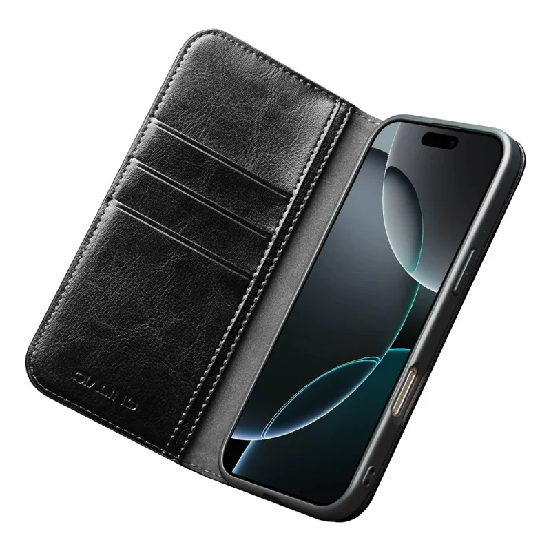 QIALINO Pour iPhone 17 Étui Portefeuille avec Support en Cuir de Vache Véritable - Noir