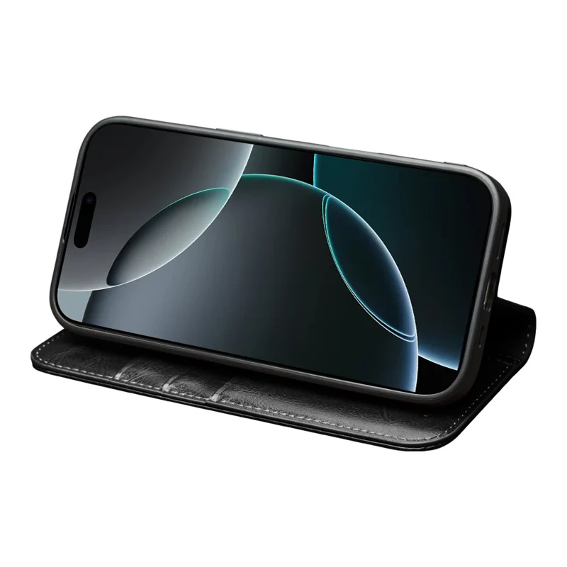 QIALINO Étui Portefeuille en Cuir de Vache Véritable pour iPhone 17 avec Support - Noir