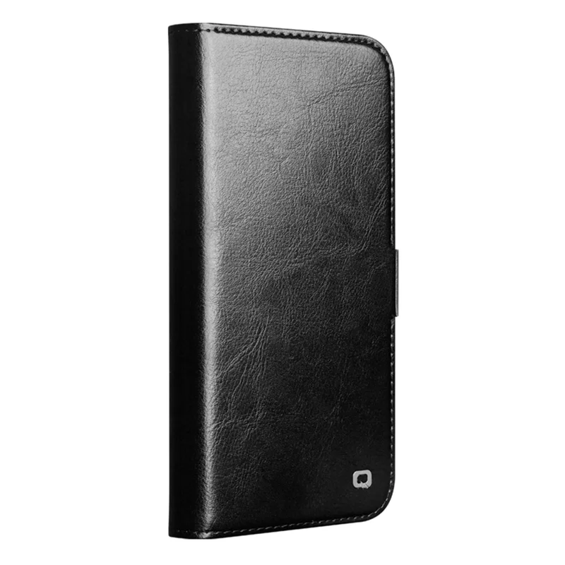QIALINO For iPhone 17 Pro Max Case with Card Holder Genuine Cow Leather Stand Phone Cover - Black