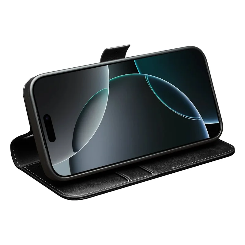 QIALINO Per iPhone 17 Custodia Aria con Porta Carte Vera Pelle di Mucca Supporto Cover Telefono - Nero