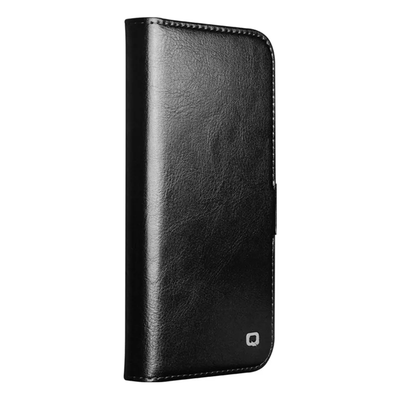 QIALINO Per iPhone 17 Custodia Aria con Porta Carte Vera Pelle di Mucca Supporto Cover Telefono - Nero
