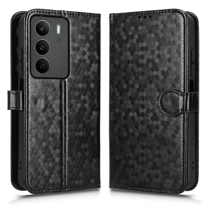 For Realme C71 4G Wallet Case Dot Pattern Imprint PU Leather Phone Cover with Wrist Strap - Black