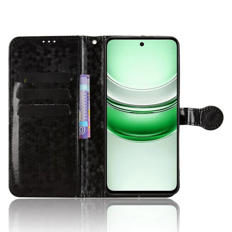 For Realme C71 4G Wallet Case Dot Pattern Imprint PU Leather Phone Cover with Wrist Strap - Black