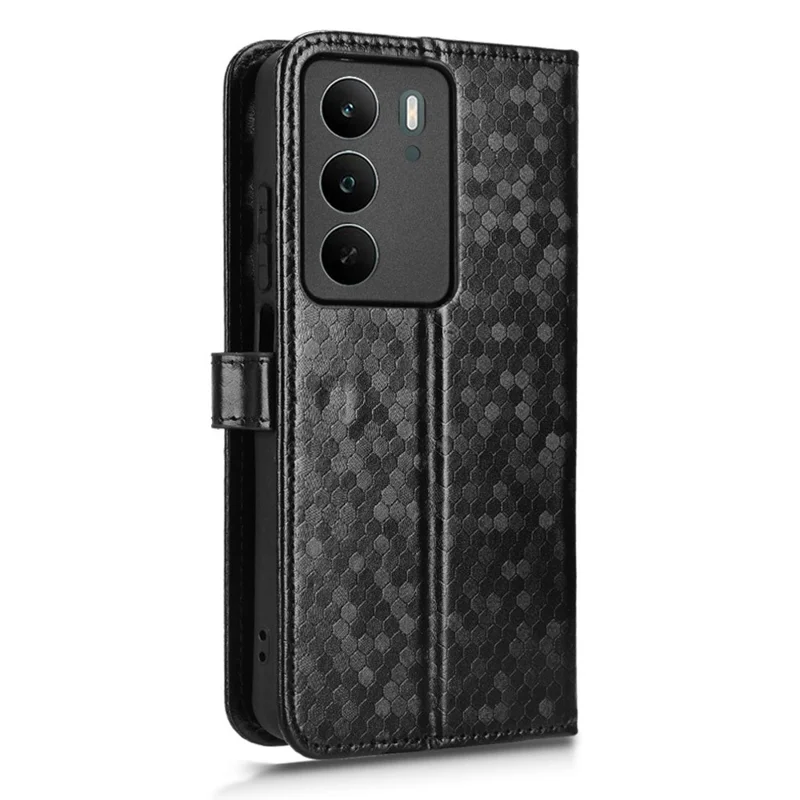 For Realme C71 4G Wallet Case Dot Pattern Imprint PU Leather Phone Cover with Wrist Strap - Black
