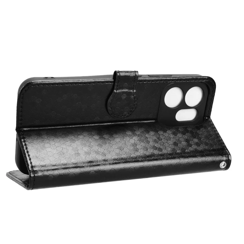 For Oppo Reno14 F 5G Wallet Case Dot Pattern Imprint PU Leather Phone Cover with Wrist Strap - Black