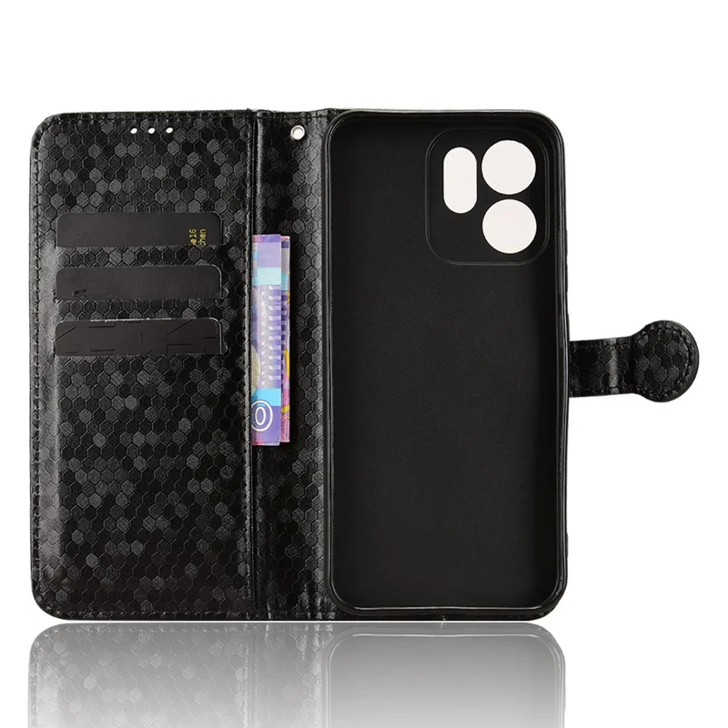 For Oppo Reno14 F 5G Wallet Case Dot Pattern Imprint PU Leather Phone Cover with Wrist Strap - Black