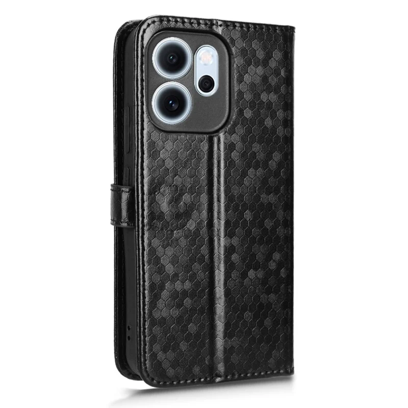 For Oppo Reno14 F 5G Wallet Case Dot Pattern Imprint PU Leather Phone Cover with Wrist Strap - Black