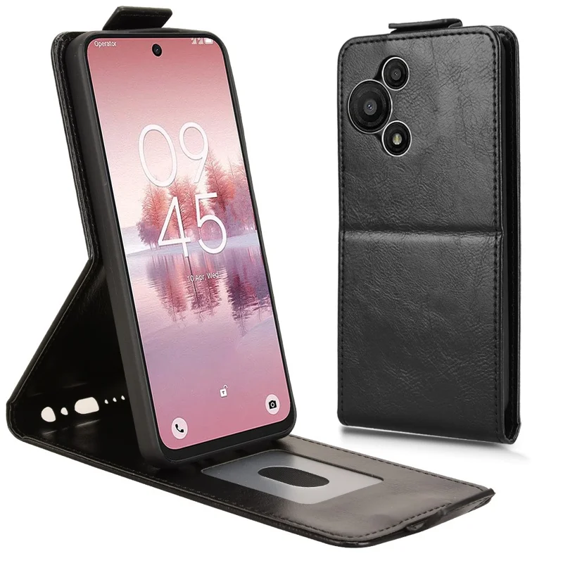 Étui de support magnétique pour TCL 60 SE NxtPaper 5G avec rabat vertical en cuir et porte-carte - Noir