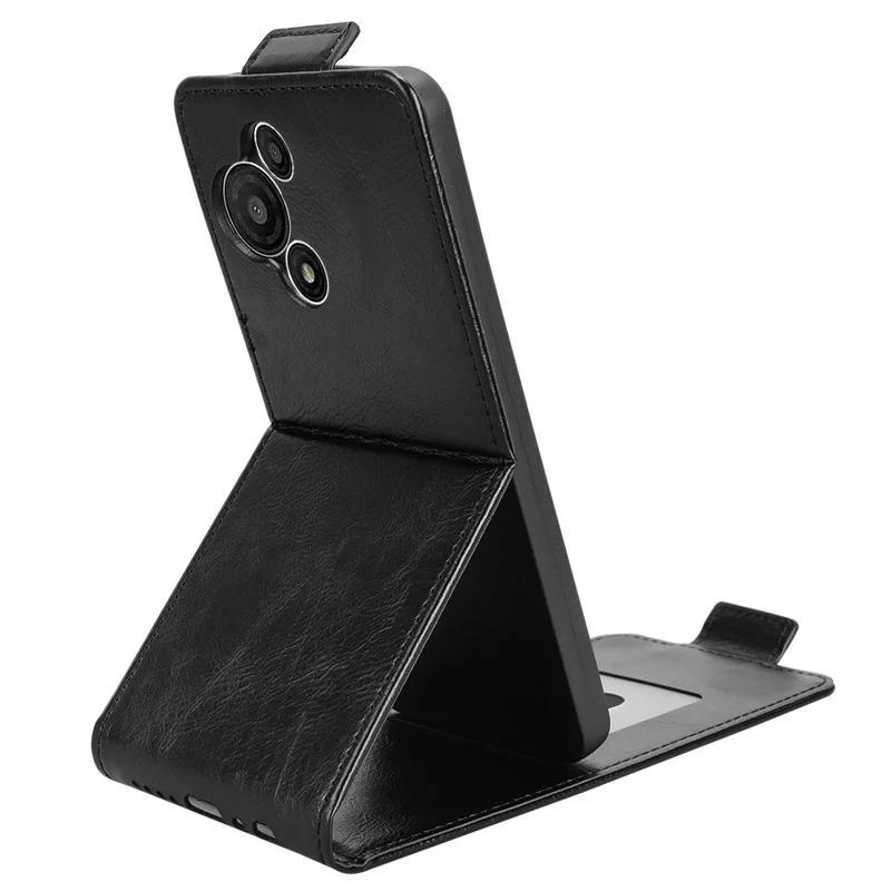 Étui de support magnétique pour TCL 60 SE NxtPaper 5G avec rabat vertical en cuir et porte-carte - Noir