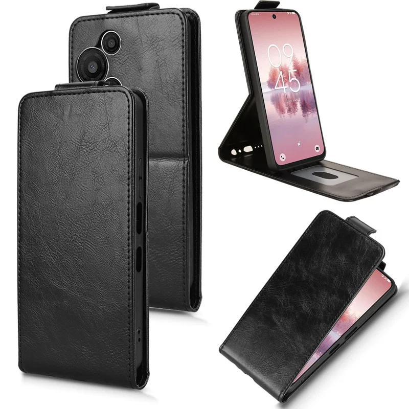 Étui de support magnétique pour TCL 60 SE NxtPaper 5G avec rabat vertical en cuir et porte-carte - Noir