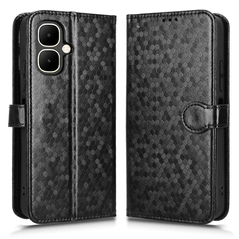 Für TECNO Pop 10 / Infinix Smart 10 Brieftasche Hülle mit Punktmuster Prägung PU-Leder Handyhülle mit Handschlaufe - Schwarz