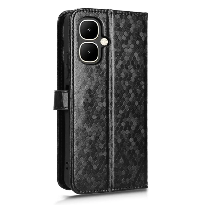 Für TECNO Pop 10 / Infinix Smart 10 Brieftasche Hülle mit Punktmuster Prägung PU-Leder Handyhülle mit Handschlaufe - Schwarz
