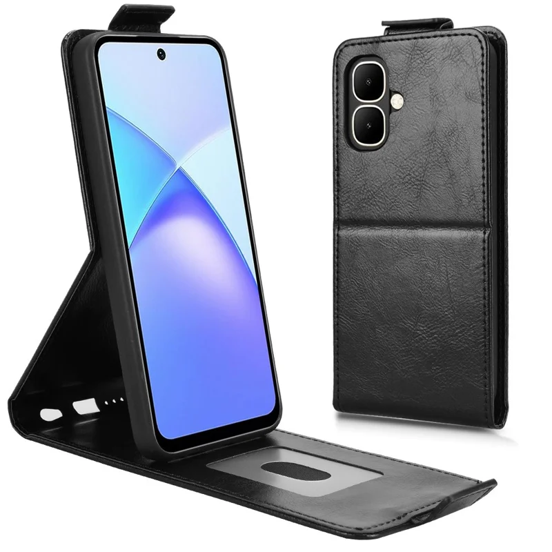 Für TECNO Pop 10 / Infinix Smart 10 Handyhülle mit Magnetverschluss Vertikale Klapphülle aus Leder mit Kartenfach - Schwarz