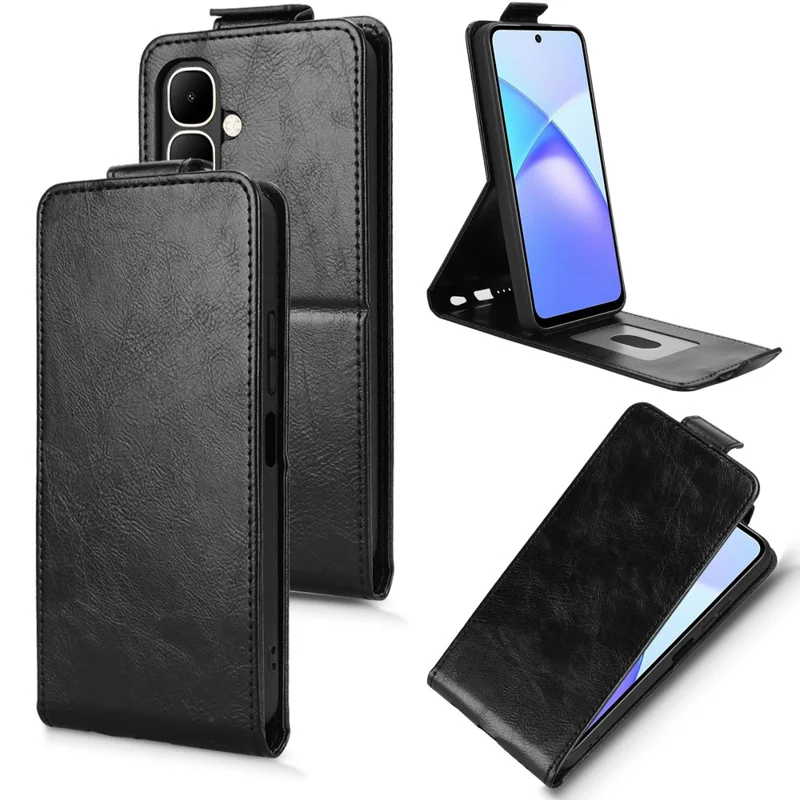 Für TECNO Pop 10 / Infinix Smart 10 Handyhülle mit Magnetverschluss Vertikale Klapphülle aus Leder mit Kartenfach - Schwarz