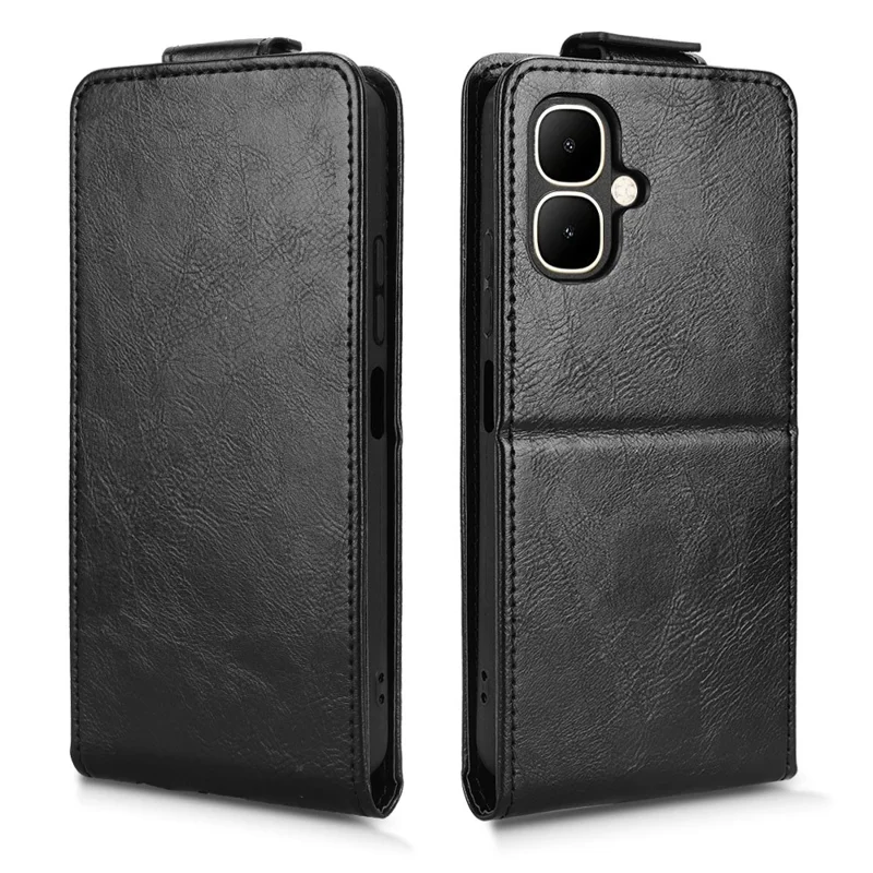 Für TECNO Pop 10 / Infinix Smart 10 Handyhülle mit Magnetverschluss Vertikale Klapphülle aus Leder mit Kartenfach - Schwarz