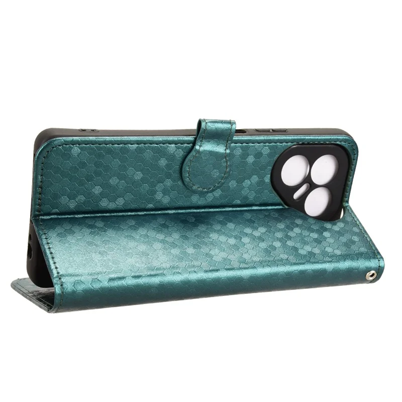 For TECNO Pova 7 4G Wallet Case Dot Pattern Imprint PU Leather Phone Cover with Wrist Strap - Green